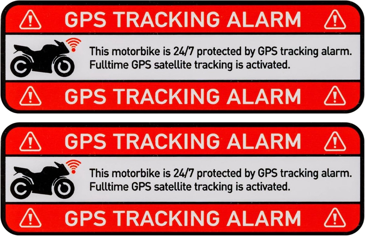 Sticker Set Motorfiets GPS Tracking Alarm! - 2 stuks - zelfklevende film - diefstalpreventie - ShopVlot
