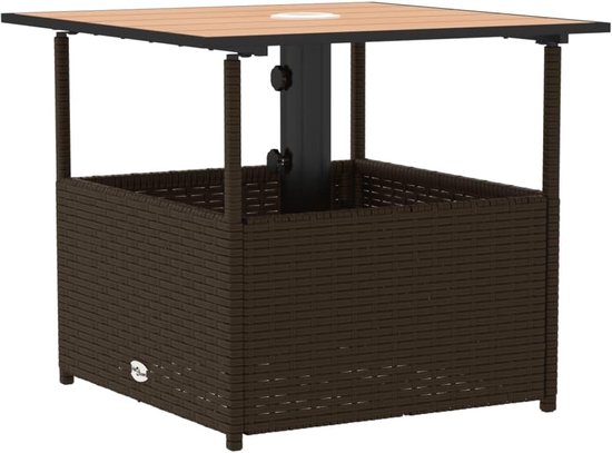 Terras met parasolgat, bruine tuintafel 55 x 55 x 46,5 cm van PE-rotan en acaciahout, stabiel gepoedercoat stalen frame voor buiten — afbeelding 5