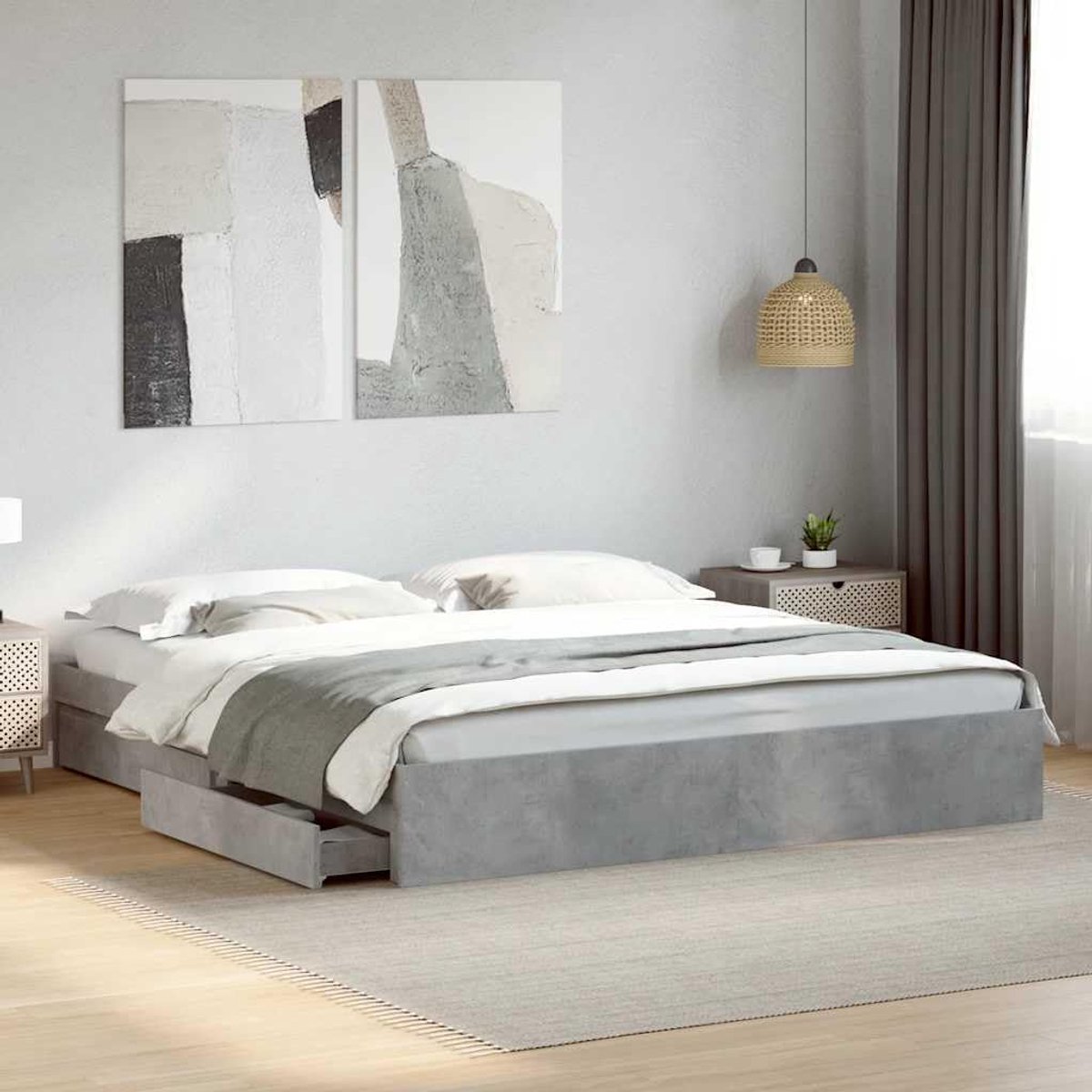 Hout met lades modern tintje slaapkamer betongrijs 180x200 cm