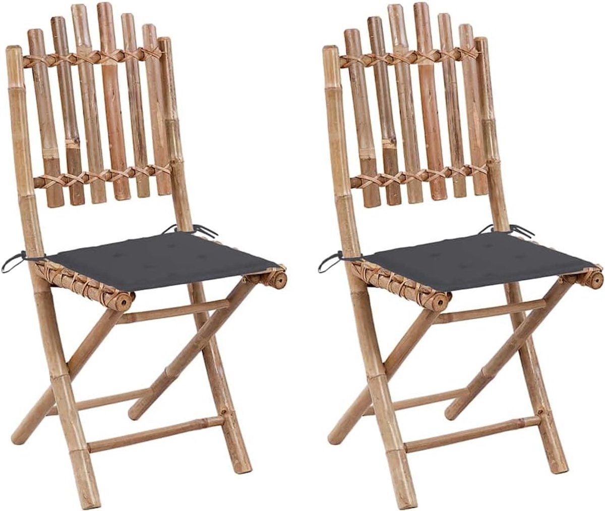 Tuinstoelen, 2 stuks, met kussens van bamboe, voor terras en balkon, opvouwbare stoelen met bekleding van duurzaam polyester, waterafstotend