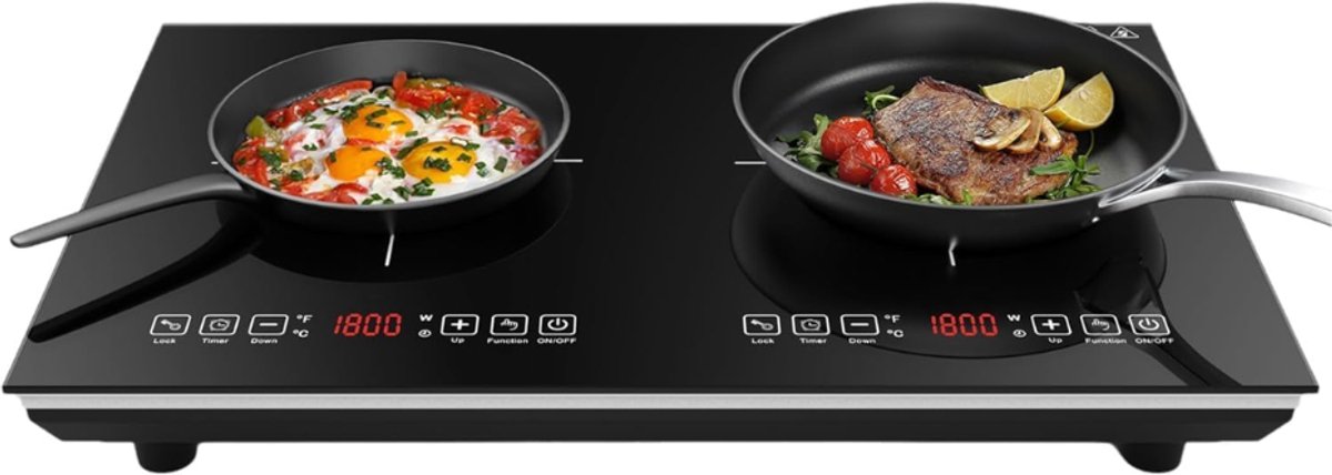 Levo® Inductie Kookplaat Vrijstaand - Dubbele Inductiekookplaat - Kooktoestel - met Touchscreen - Timer - Zwart - 52cm x 29cm x 6cm