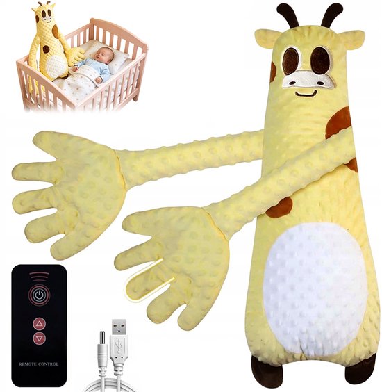 Babyknuffel - Slaaphulpmiddel voor baby's - Pluche giraffenkussen - Knuffel - Rustgevend en zacht - Babyspeelgoed - Pasgeboren - Geschikt om mee te slapen en te knuffelen - USB oplaadbaar - Anti-schrikfunctie - Polyestervezel - 0-3 jaar - Geel — afbeelding 5