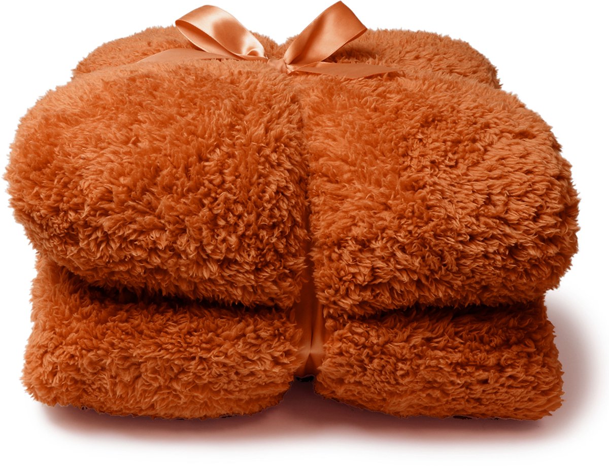 Unique Living Plaid Teddy 150x200cm - Orange Flame Oranje