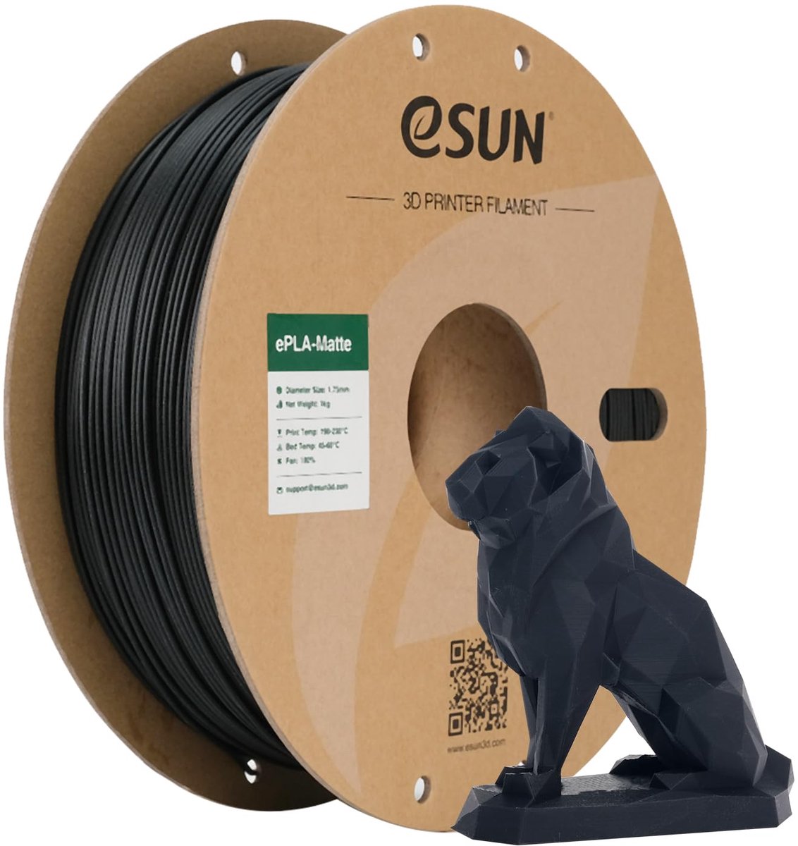 eSUN Geüpgraded Mat PLA 3D Printer Filament 1.75mm 1kg Donker Zwart - ShopVlot