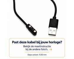 Smartwatch Oplader - Magnetische USB Oplaadkabel Geschikt voor Smartwatch, Kinder Smartwatch & Kinder GPS Horloge - 2-Pin 4,00 mm - 0,6 Meter - Zwart