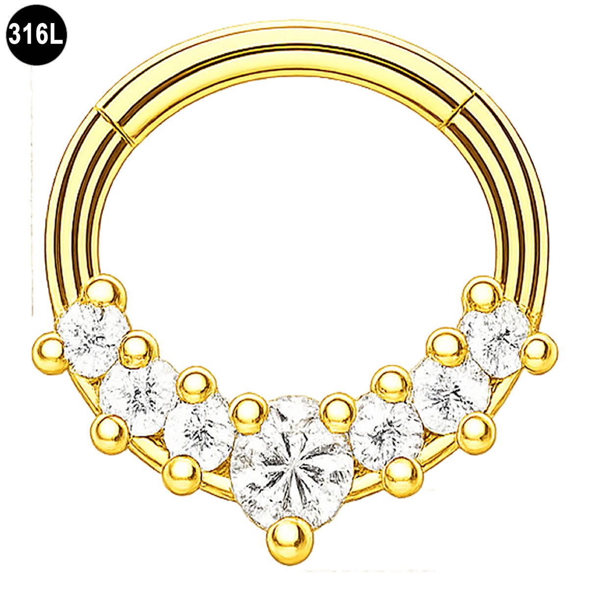 Segment Ring Piercing Goud 8mm – Helix - Tragus - Clicker Piercing met Kristallen – 1.2mm – 316L Staal