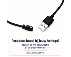 Smartwatch Oplader - Magnetische USB Oplaadkabel Geschikt voor Smartwatch, Kinder Smartwatch & Kinder GPS Horloge - 2-Pin 2,84 mm - 0,6 Meter - Zwart