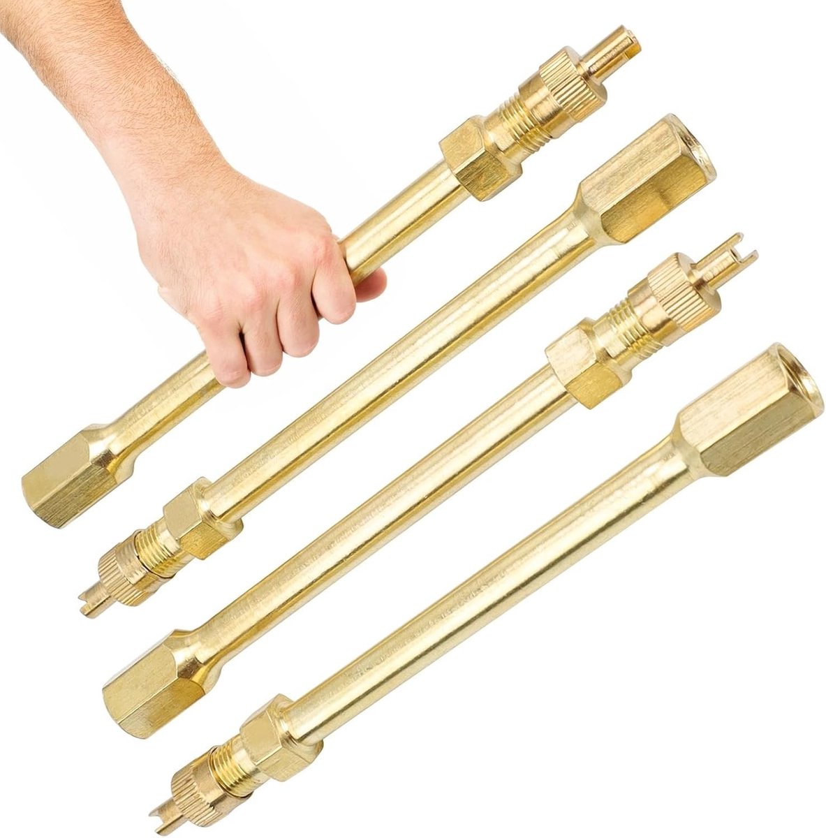 Bandenventielverlenging 10 cm - 4 stuks messing voor autobanden, motorfietsen en fietsen met schroefdraad