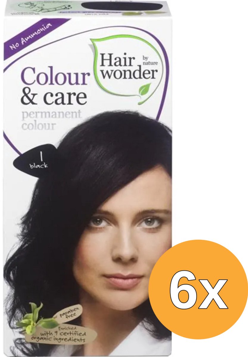 6x Hairwonder Colour & Care 1 black (100 ml)