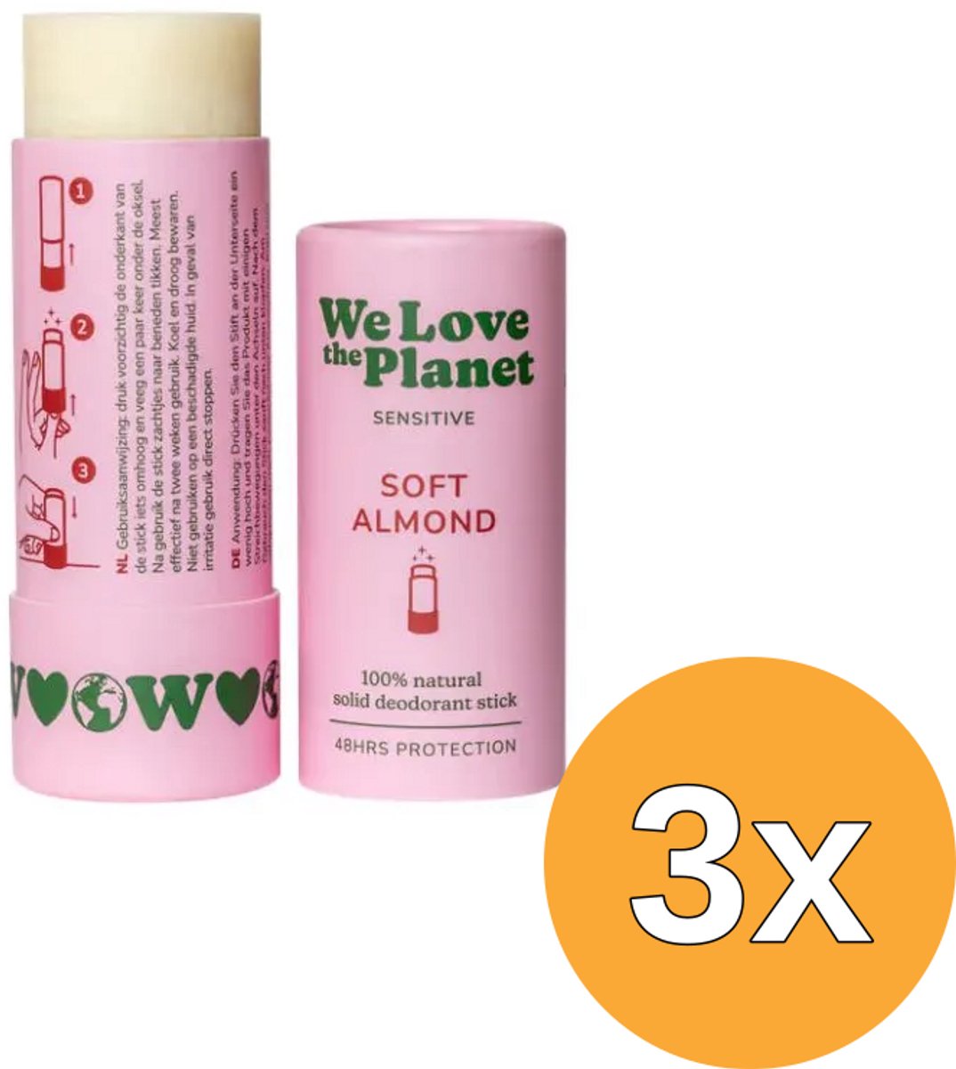 3x We Love The Planet Deodorant Stick - Soft Almond (Sensitive) (40 gr)