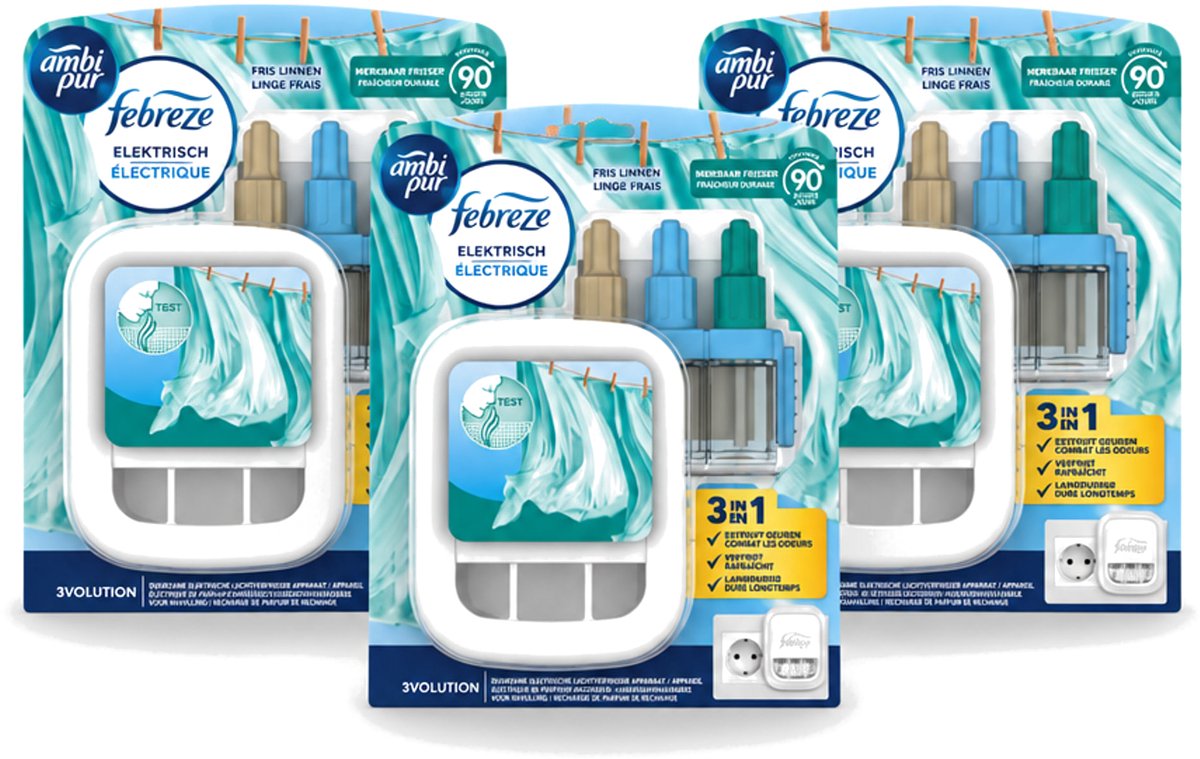 3 x Ambi Pur - 3Volution - Starterkit - Fresh Linnen - 20 ml - Voordeelverpakking - 3 stuks
