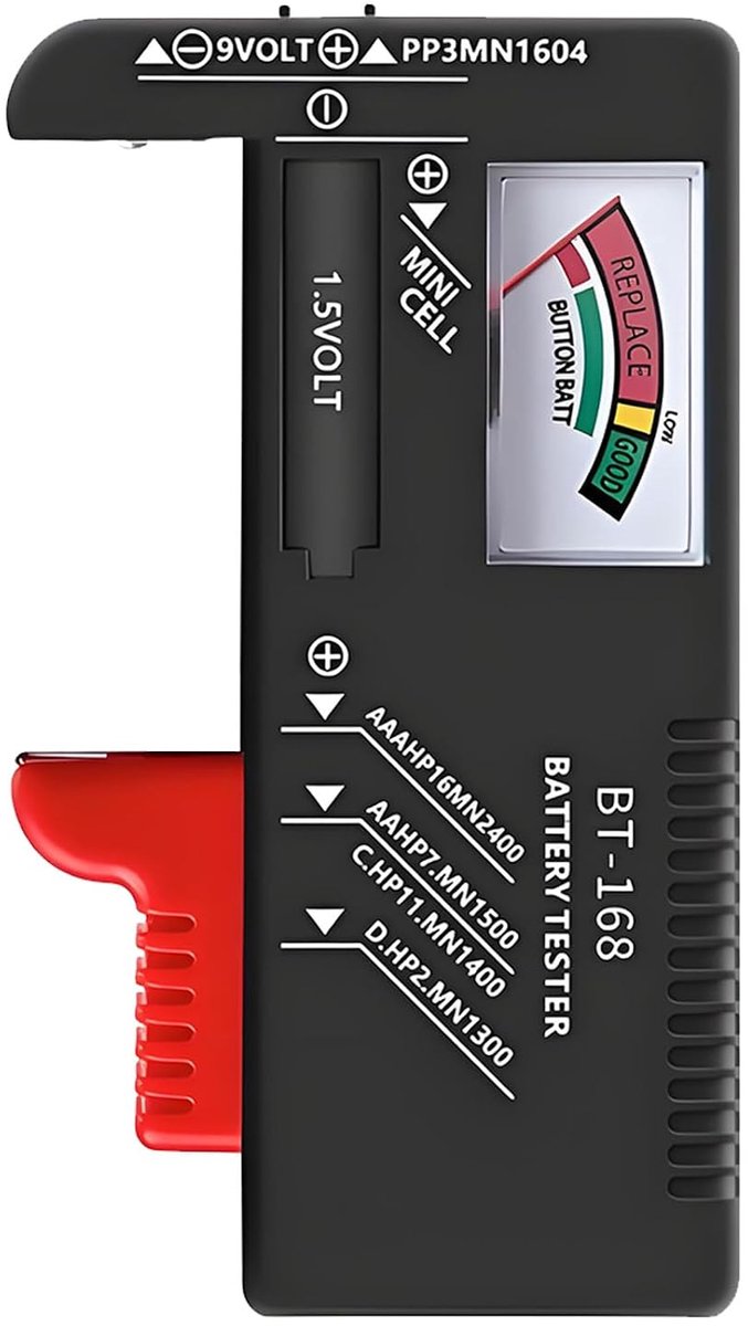 Batterijtester Analoge Weergave - Geschikt voor AA AAA C D 9V Knopcel - Eenvoudige Accu Controle - ShopVlot