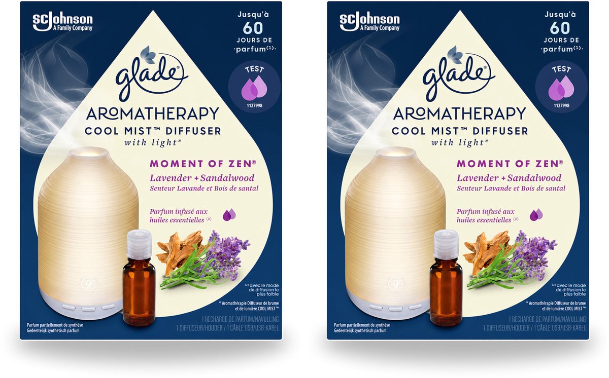 2 x Glade – Aromatherapy Mist Diffuser – Starterpakket – Houder + Moment of Zen Navulling - 17,4 ml - Voordeelverpakking - 2 stuks