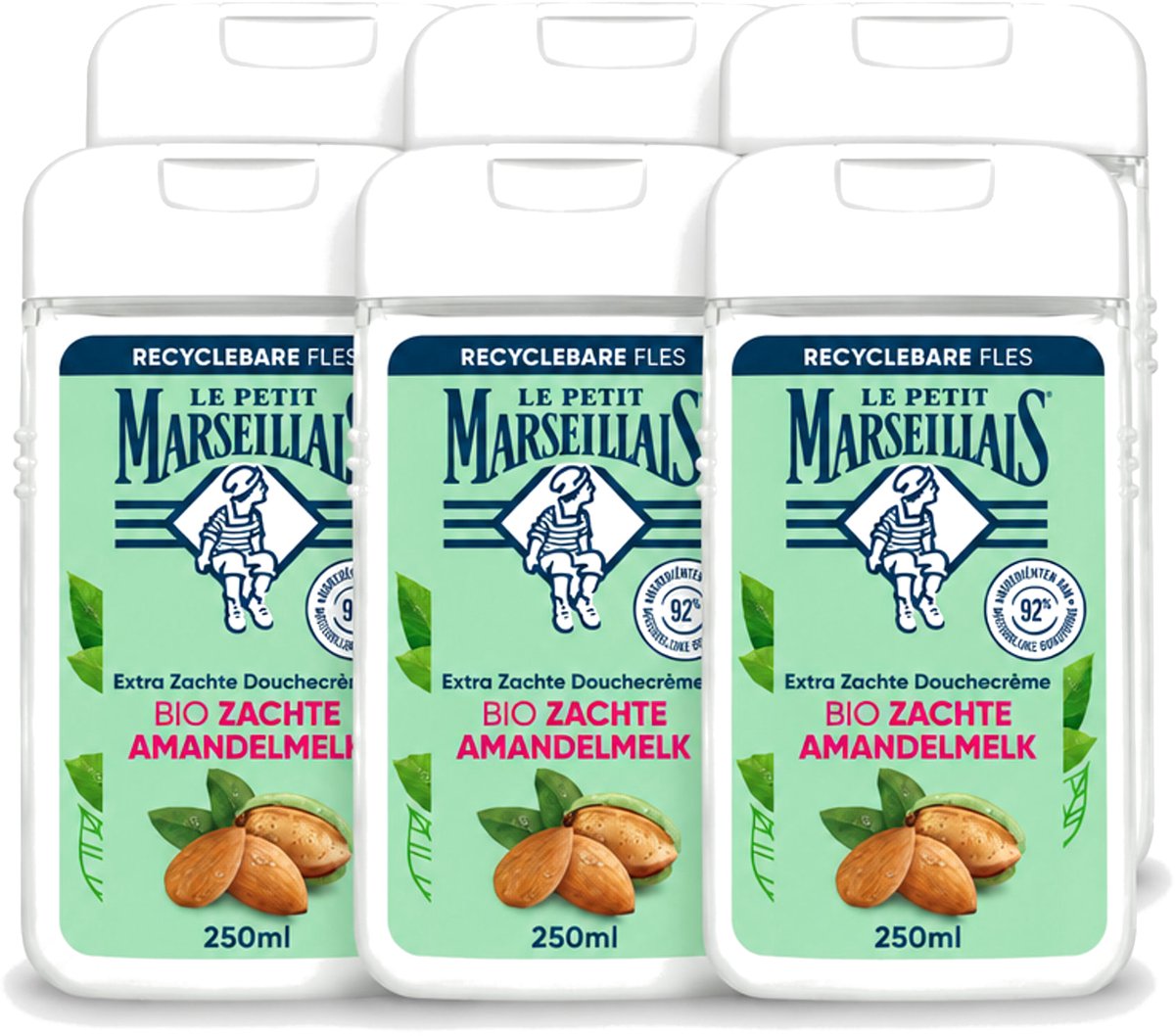 6 x Le Petit Marseillais – Douchecrème – Zoete Amandel – Hydraterend – 250 ml - Voordeelverpakking - 6 stuks