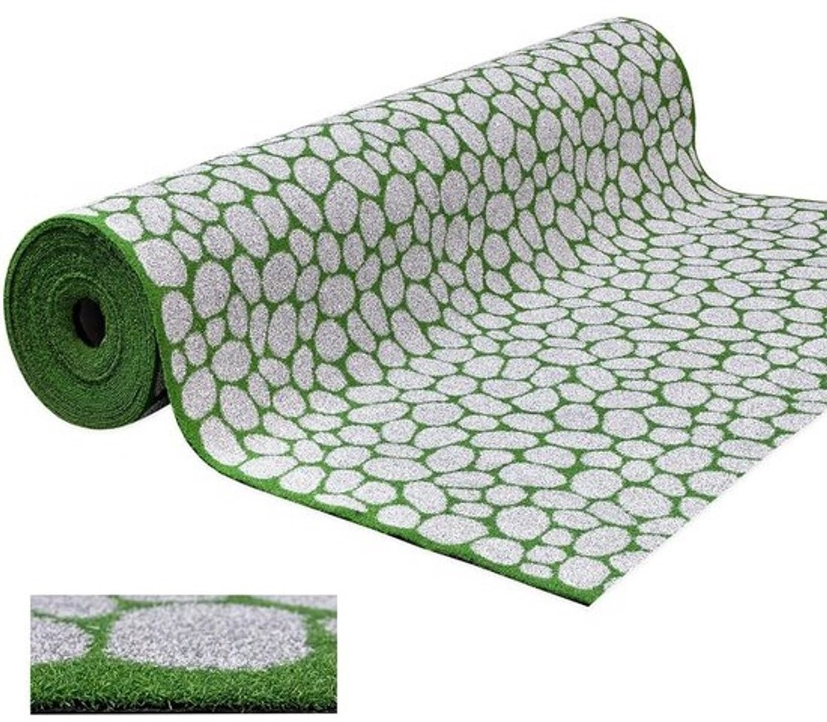 Kunstgras met steeneffect - Decoratief tapijt - Voor buitenruimtes - Unieke steenprint - 100 x 400 cm - Groen