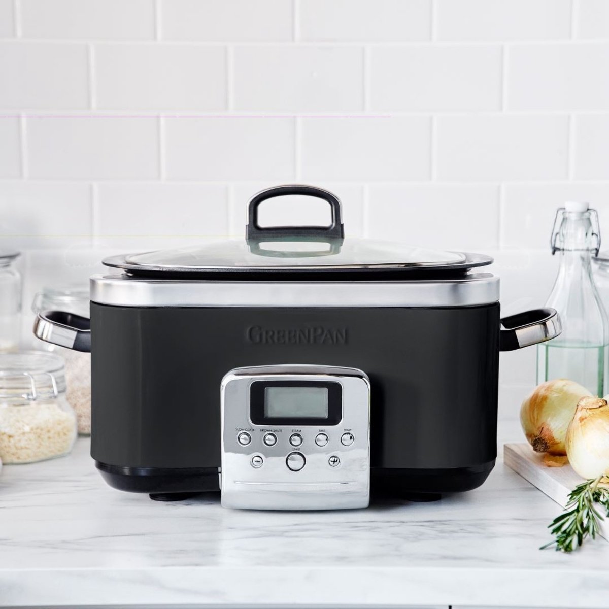 GreenPan Elite Slowcooker 6L - PFAS-vrije antikleeflaag - Leddisplay met kookprogramma's - Koudgreep - Vermogen: 1350 Watt - RVS Deksel - Met Receptenboek - Zwart – foto 7