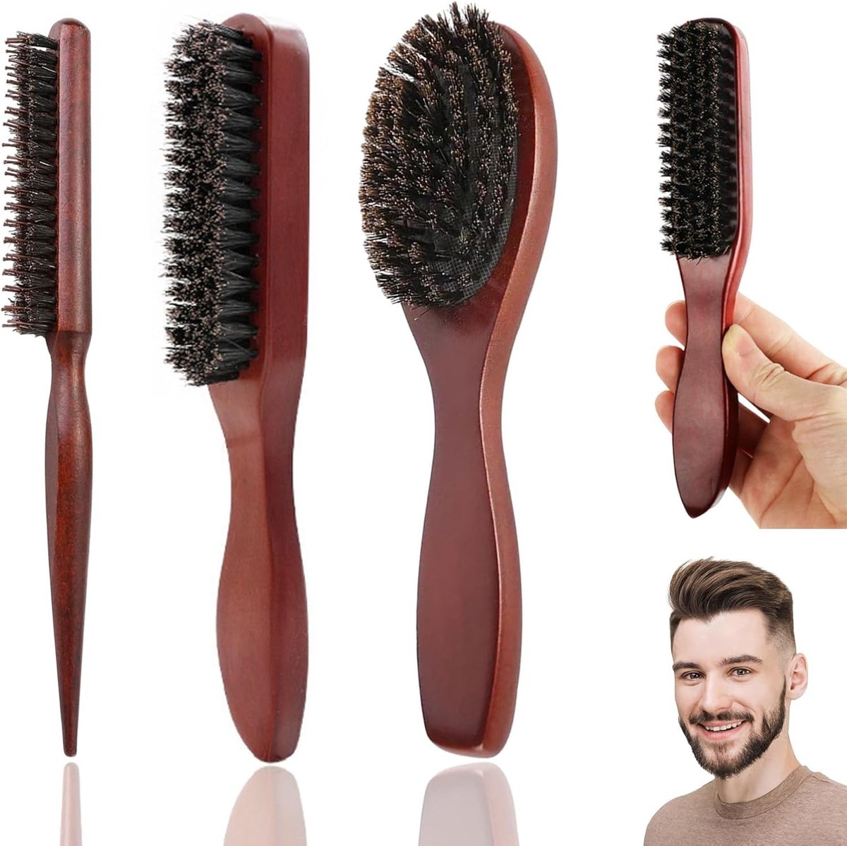 Set van 3 Borstels met Houten Handvat, Unisex Haarborstel voor Beards en Haar, Geschikt voor Alle Haartypes en Stijlen
