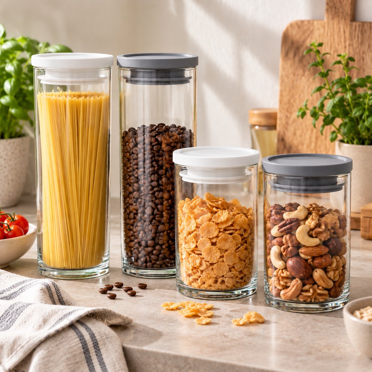 Pasabahce Voorraadpotten – Set van 2 – Glazen Bewaarpotten met Deksel – Voor Pasta, Rijst & Muesli