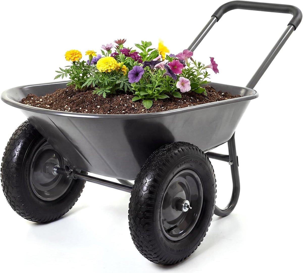 Stevige Tweewielige Tuinwagen 120kg – Robuuste Bolderkar met All-Terrain Banden, Ruime Laadkuip 124x66x62,5cm, Weerbestendige Transportkar voor Tuin, Buiten en Kluswerk