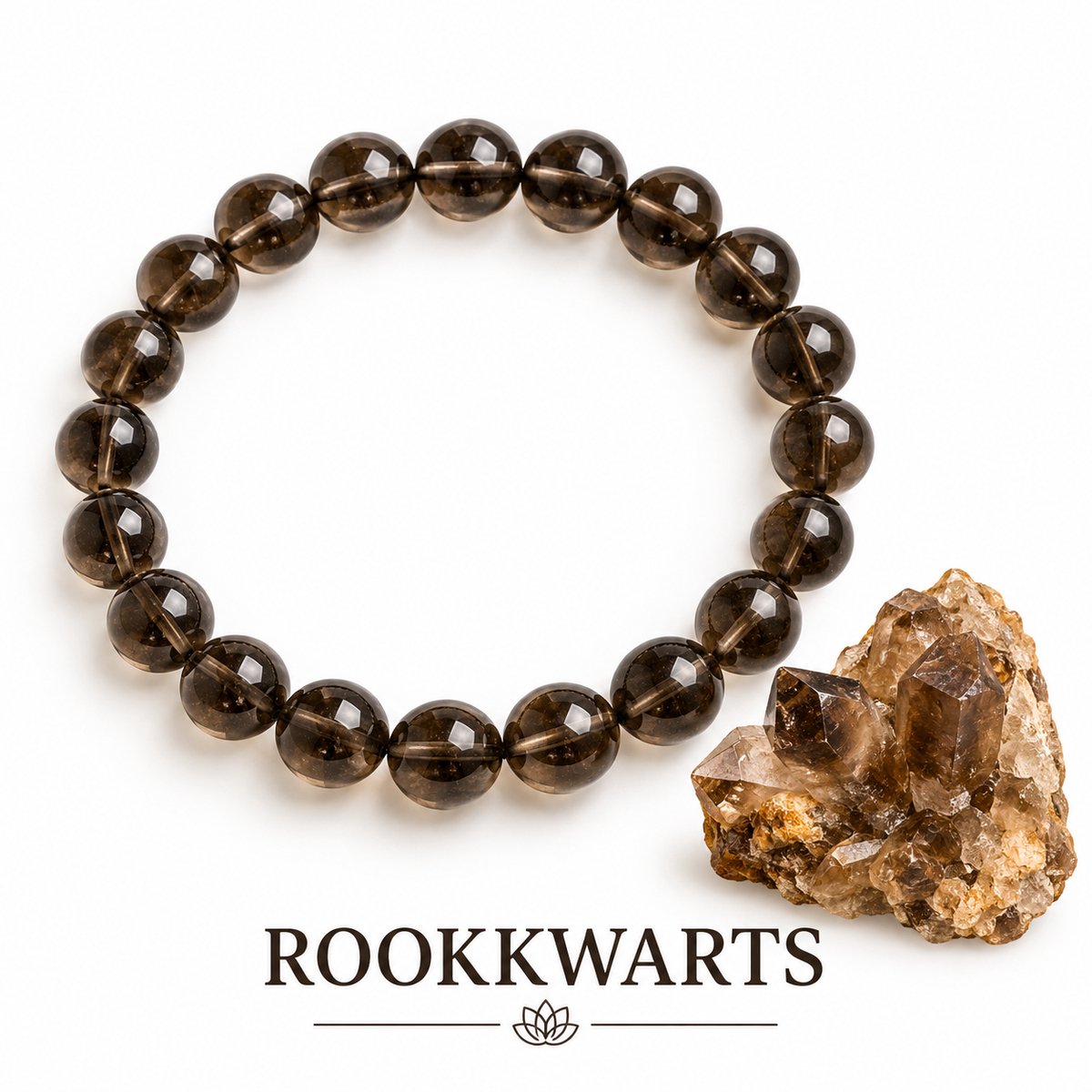 S4H® Rookkwarts Edelstenen Armband – 8 mm Kralen – 18 cm – Smoky Quartz Armband Dames & Heren – Aarding, Bescherming & Innerlijke Rust