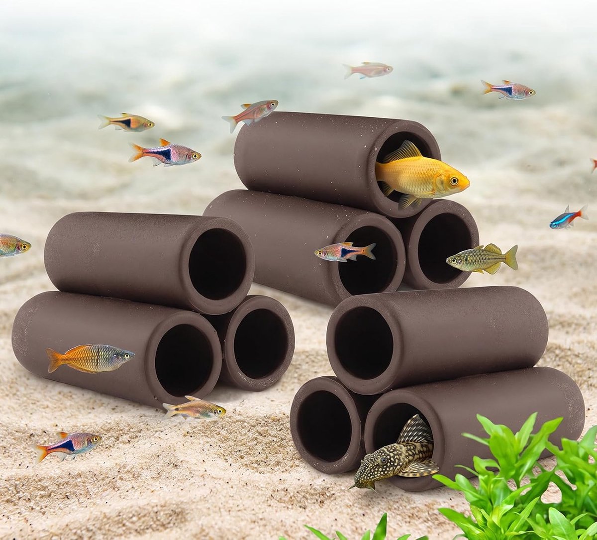 3 Stuks Keramiek Aquarium Grot - Garnalen Verstopplaats, Meervalgrot, Aquarium Decoratie Grot, Robuuste Kleibuis - ShopVlot