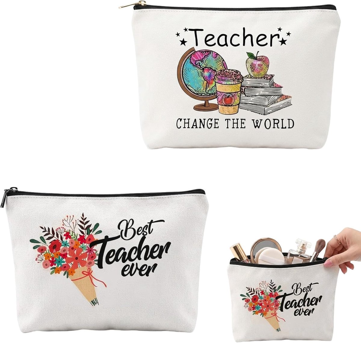 2 stuks cosmeticatas, cadeau voor leraren, praktische make-uptas, pennenetui, bedankcadeau voor leraar, ideaal als - ShopVlot