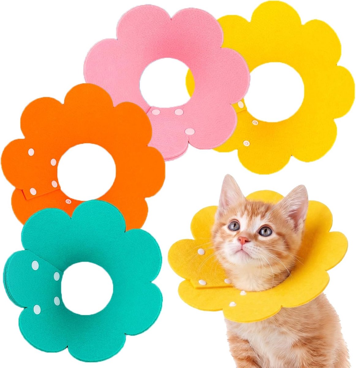 4 stuks kattenbeschermkraag, kattenhalsband, voor bescherming tegen likken en krassen en ter voorkoming van likken na - ShopVlot