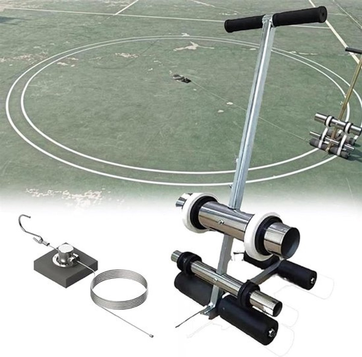 Tapedispenser - Lijnmarkeringsmachine voor vloertape - Voor het markeren van sportvelden - Roestvrijstalen behuizing - 4.5-28 cm - Zilver
