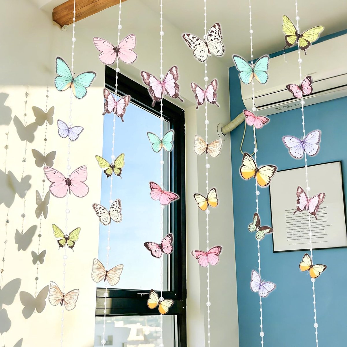 vlinderguirlandes tuinfeestversiering pastelkleurige bloemen crépepapier - ShopVlot