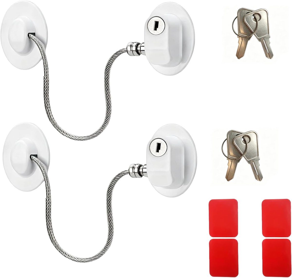 2 stuks raambeveiliging voor kinderen, raamblokkering voor kinderen, kabel van staal, veiligheidsslot voor kast en - ShopVlot