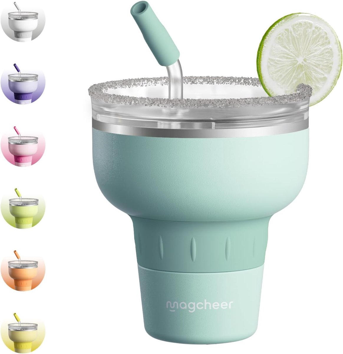 magcheer Cocktailbeker met deksel en rietje - roestvrij staal geïsoleerde Margarita-beker - ShopVlot