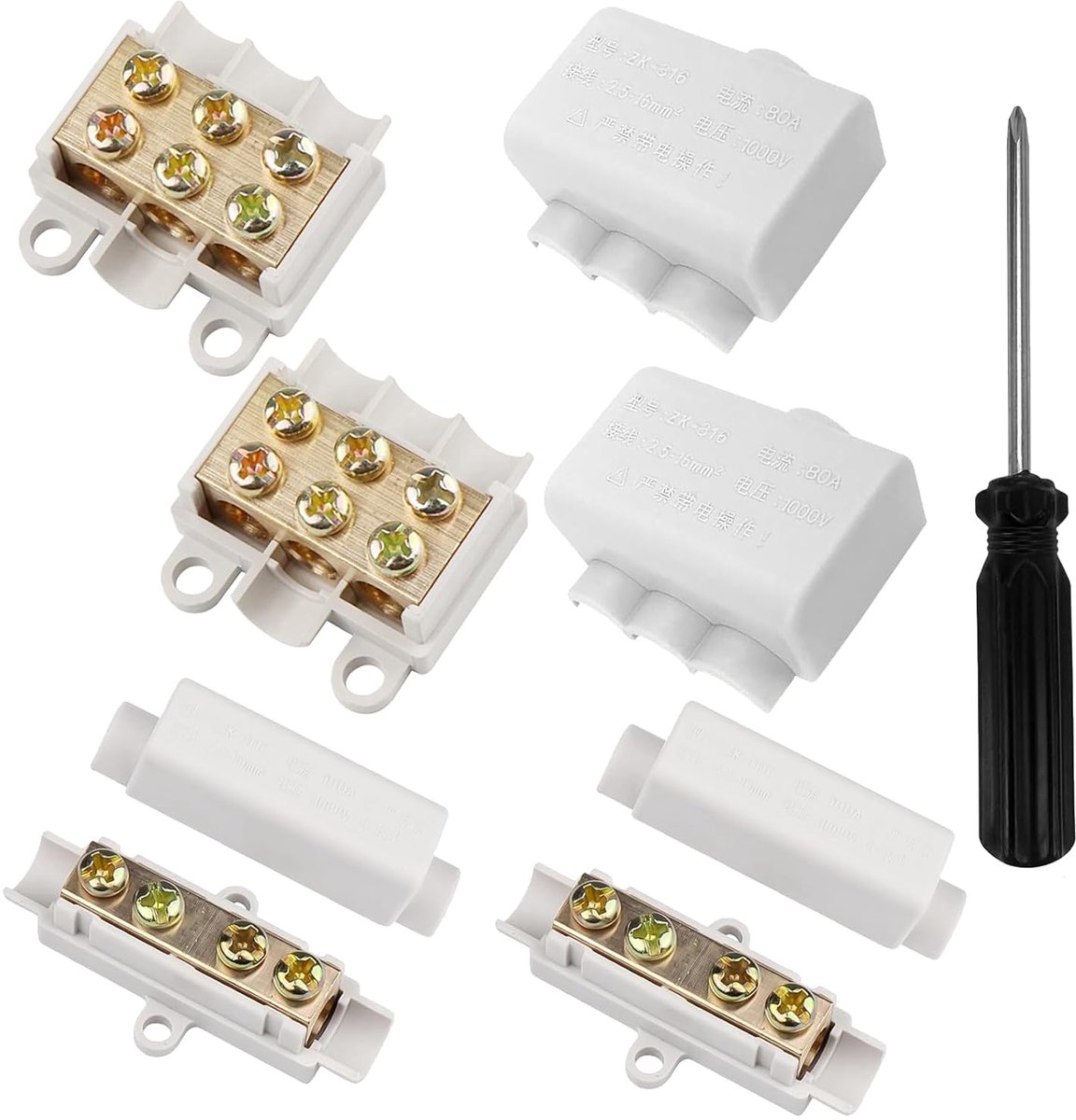 Pack of 4 high-quality brass wire connectors with double screws, ABS housing, 1000 V, 1000 V, 100 A, suitable for 2.5 - ShopVlot