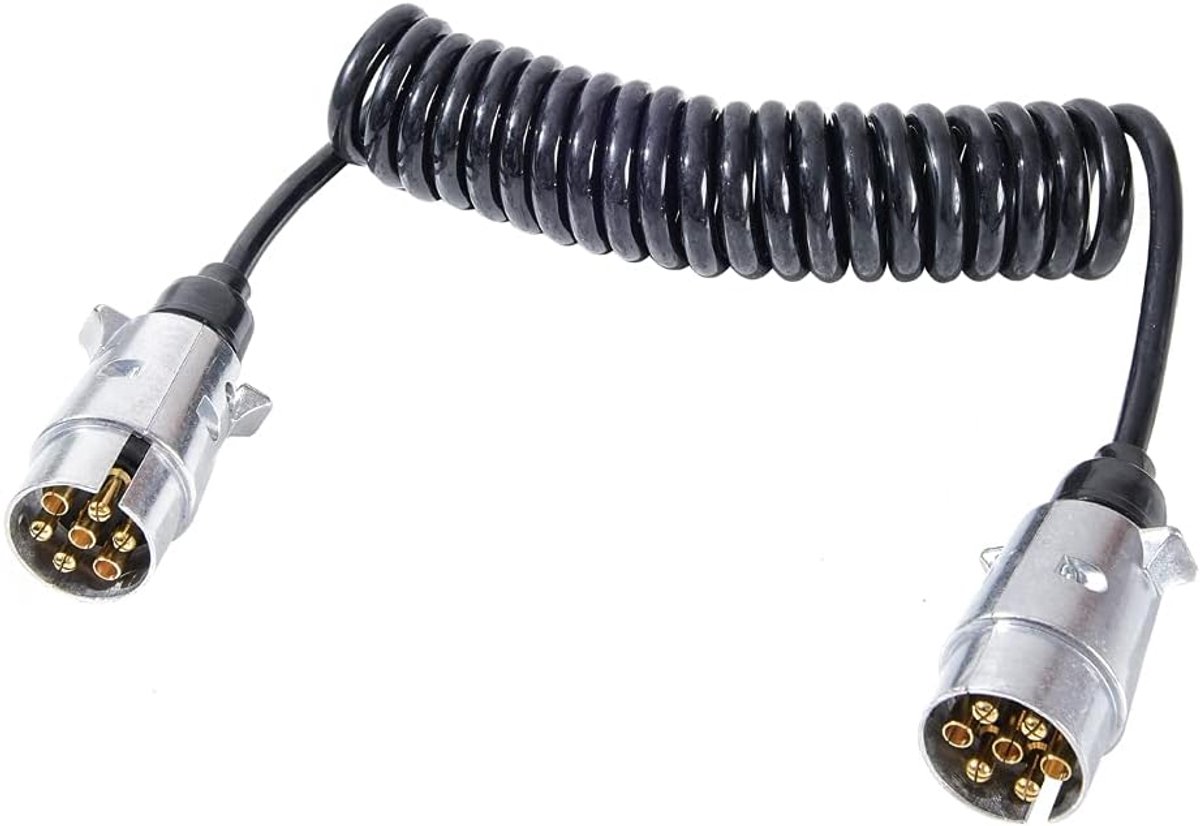 Trailer Extension Cable, 7-Pin, 2.9 m, 12 V Trailer, Aluminium Alloy, Plug, Spiral Cable, 7-Pin, 2.9 m, for Trucks - ShopVlot