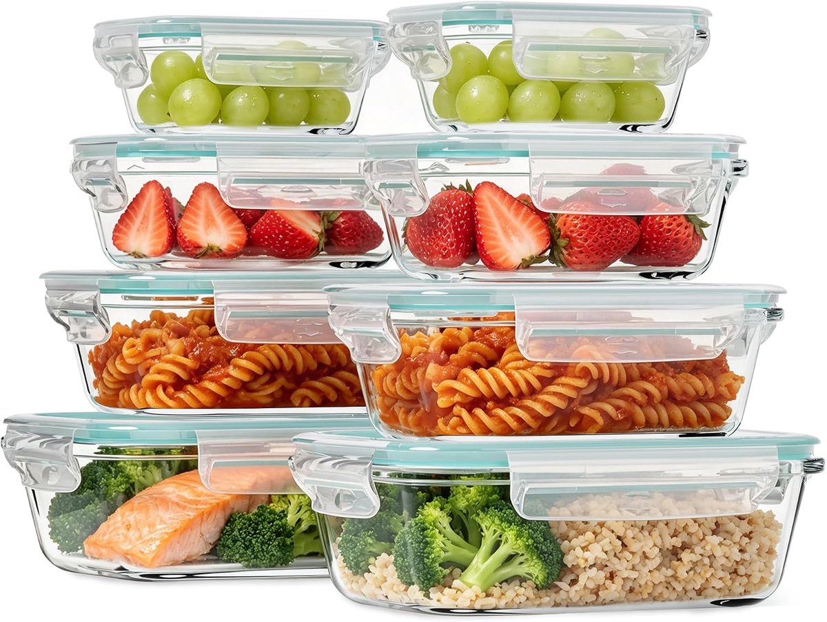 Glazen containers met deksel, 8-delige set, borosilicaatglas, vershouddozen - ShopVlot