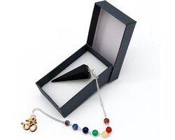 Gemstone garland black tourmaline 7 chakra gemstones mantra om au symbol in jewelry box - ShopVlot