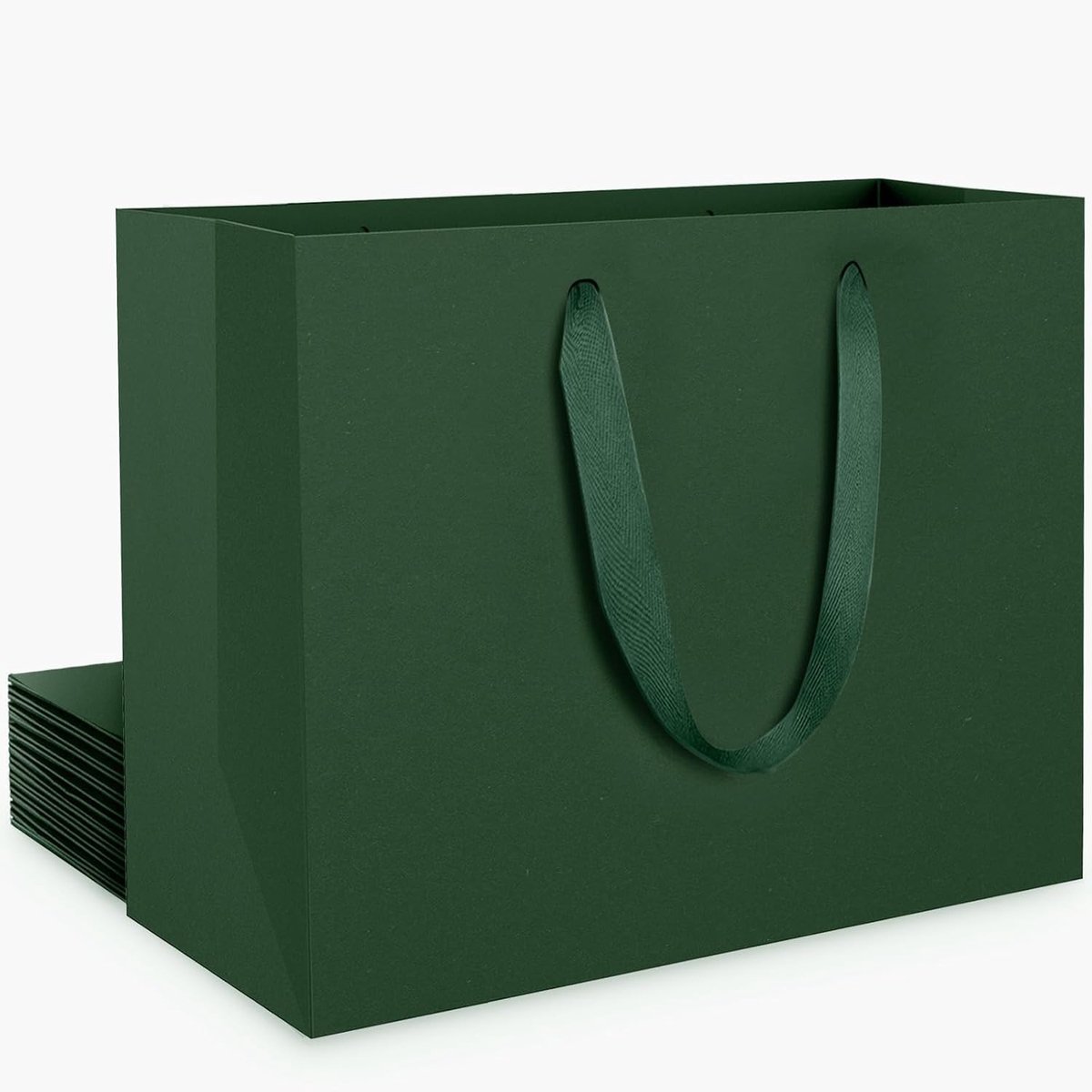 Extra grote papieren cadeauzakken met handvatten in donkergroen - 10 stuks - XL 40x15x30cm - stevige geschenkzakken voor verjaardagen en feesten