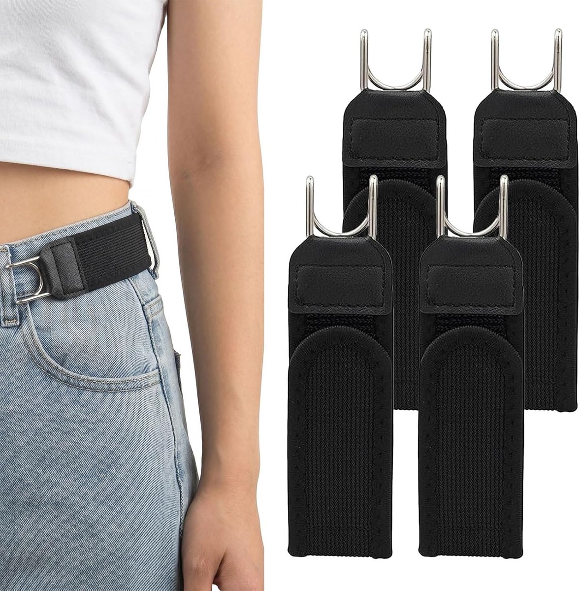 Lubewise 4 stuks riemen zonder gesp voor heren en dames, onzichtbare elastische riem met metalen haken - ShopVlot