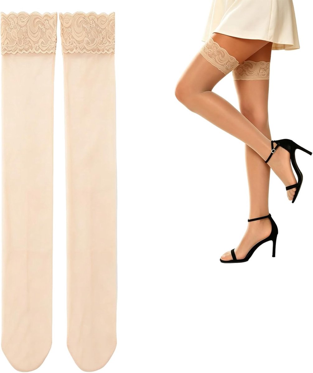Nude halterlose strümpfe met elegante kant & siliconband – voor elke gelegenheid - ShopVlot