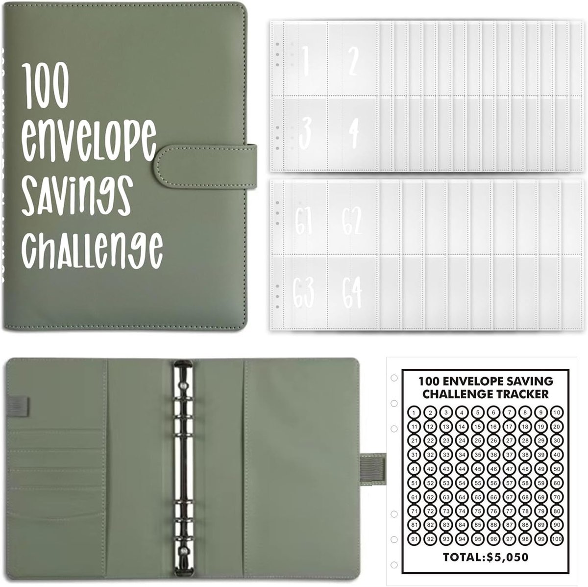 100 enveloppen, uitdagingsmap, uitdagingsmap, uitdagingsbinder, boekenorganizer met contant geldenveloppen voor 100 - ShopVlot