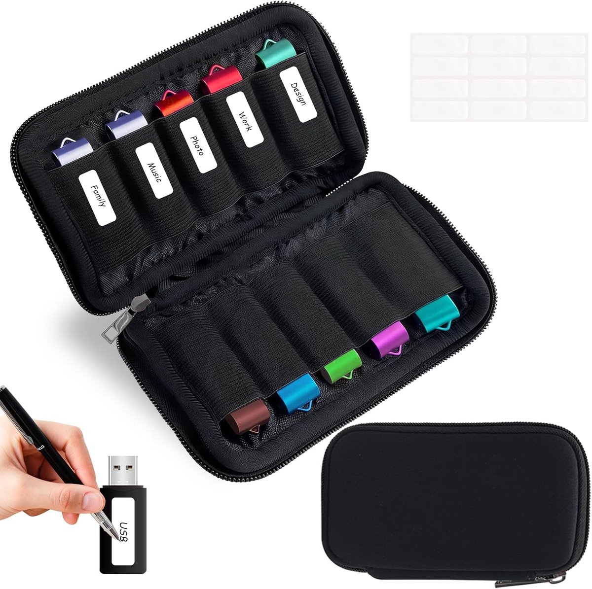 SnelShoppen - USB Stick Opbergzak, USB Organizer Case, Opbergtas voor Geheugensticks, Flash Drives Opbergoplossing, 10 Slots, Neopreen, Polyester, Com