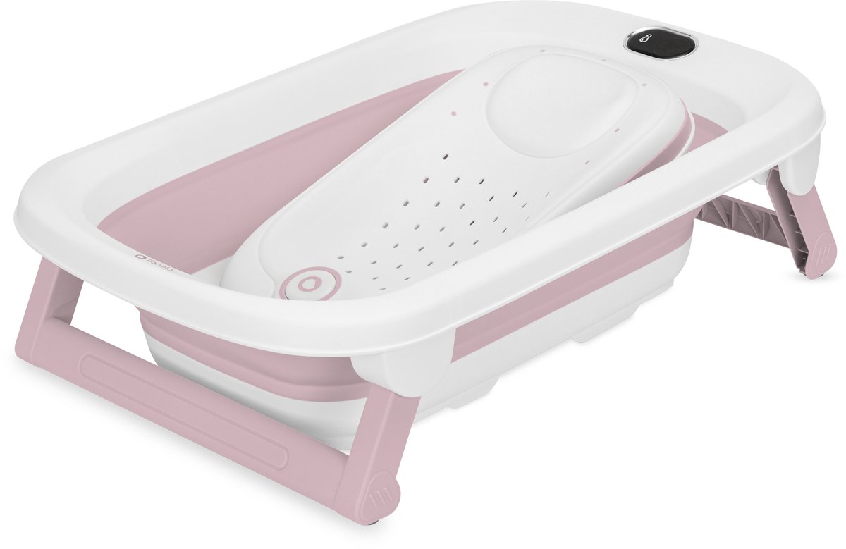 Lionelo BabyBubble Opvouwbaar Babybad – Babybadje met Thermometer & Badsteun – 40 l – Inklapbaar tot 9 cm – Opvouwbare Badsteun – Verborgen Thermometerkabel – PP & TPE – Compact voor Thuis & Onderweg