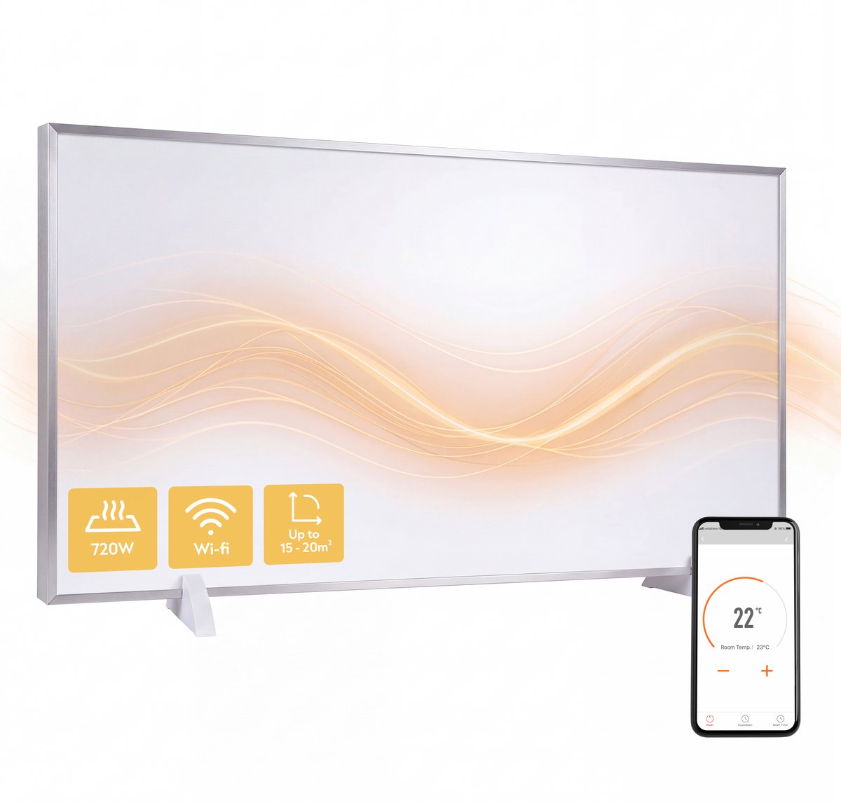 Silvergear Infrarood Verwarmingspaneel 720W - Elektrische Kachel met Thermostaat - WiFi & App - Vrijstaand & Wandmontage - Tot 20 m² - Wit