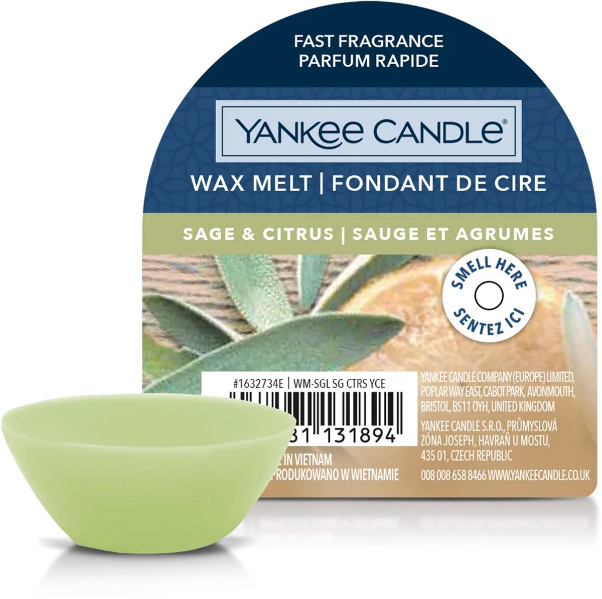 Yankee Candle Sage & Citrus - Wax Melt - 8 branduren Groen