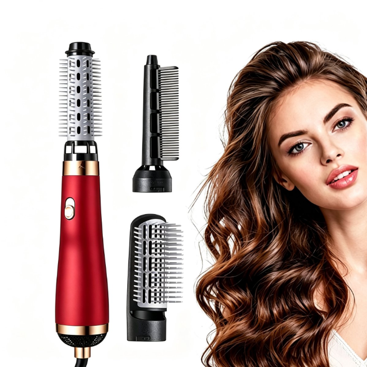 Haardroger met borstel, elektrische haarborstel, krulborstel en stijlborstel, 2-in-1 borstelfohn voor het drogen en stylen van haar, geschikt voor thuis, reizen en salon gebruik（rood）