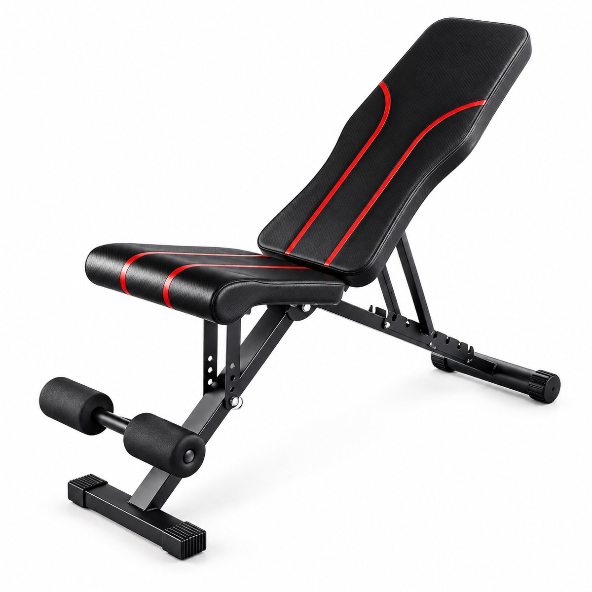 Verstelbare Fitnessbank – Opvouwbare Trainingsbank voor Thuis – Halterbank met Verstelbare Rugleuning – Incline & Flat Bench – Buikspierbank met Beenrollen – Zwart/Rood