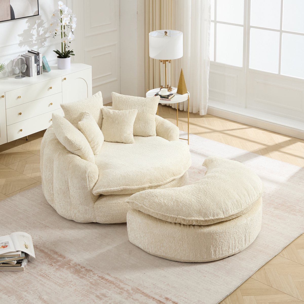 STILVORA Fauteuil 190,5 x 138 x 63 Cm - Extra Grote Loungefauteuil Met Poef En Kussens - Voor Woonkamer En Lounge - Polyester Beige
