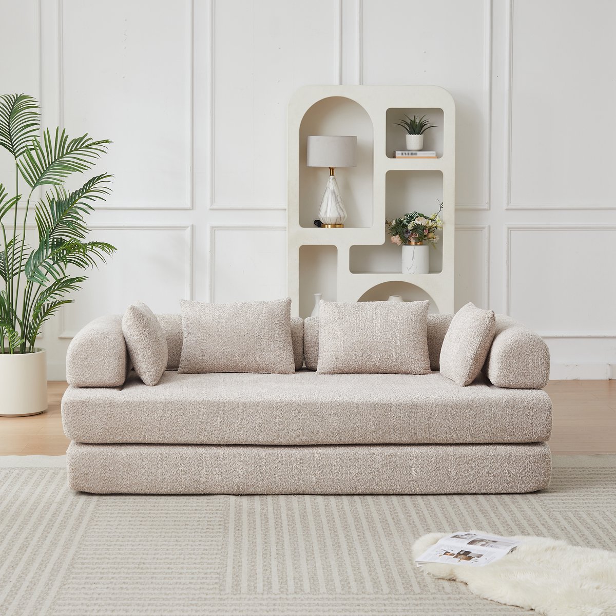 STILVORA Slaapbank 2-Zits - Vier-In-Een Modulair Met Verstelbare Rugleuning En 4 Kussens - Voor Woonkamer En Kleine Ruimtes - Chenille Khaki