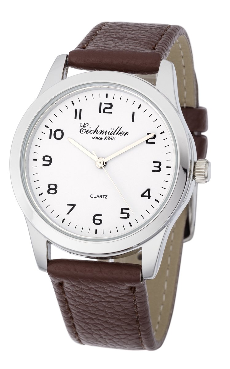 Eichmüller Modern Herenhorloge - Bruine Horlogeband - Witte Wijzerplaat - Quartz Uurwerk - 39,5 mm