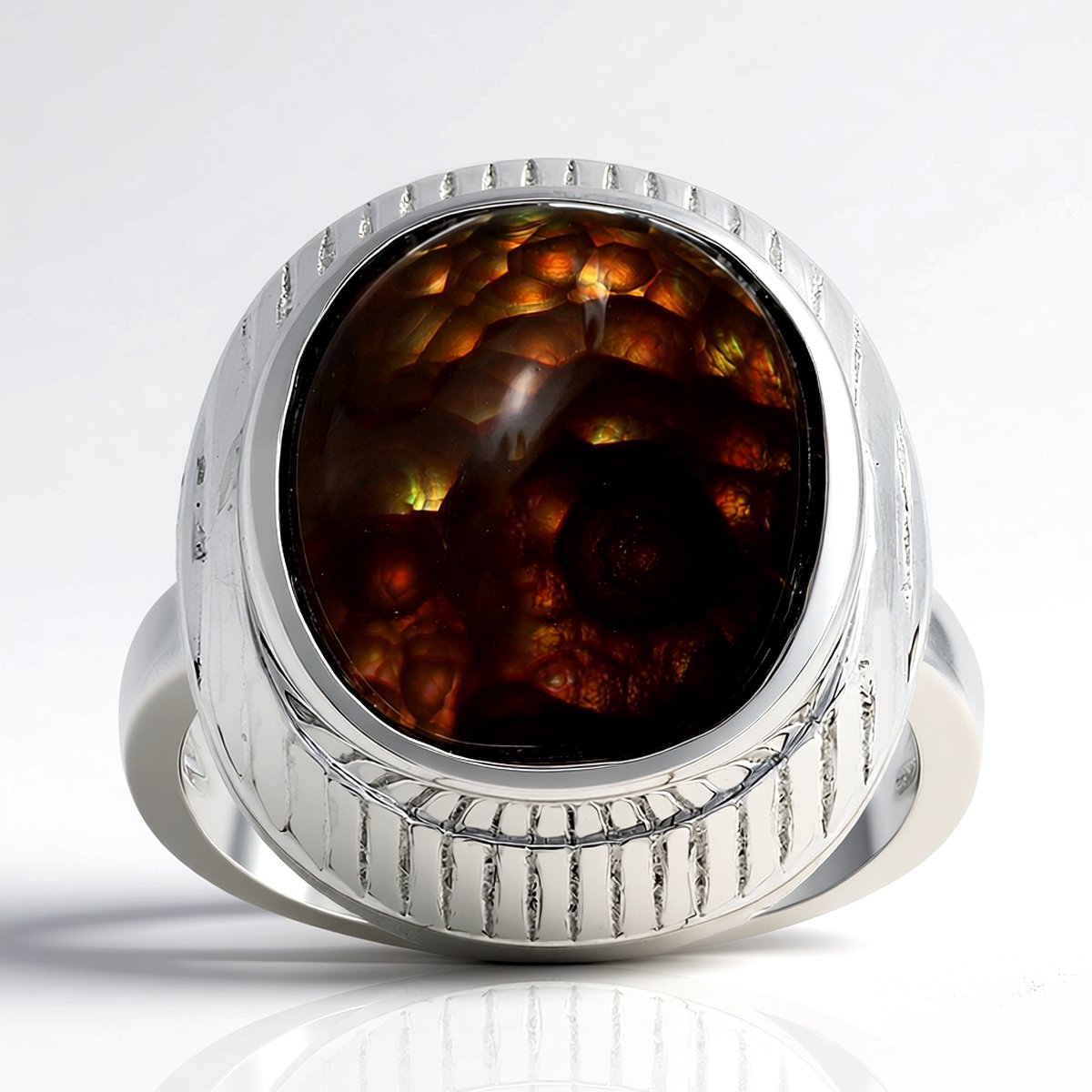 Cavill - Zilveren ring met 7,18 Karaat Ovale Vuuragaat Cabochon - 925 Sterlingzilver - Handgemaakt - Duurzame dames ring met gerhodineerde afwerking