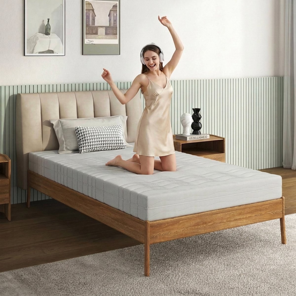 Ropilly Schuimmatras 160x200 - Ergonomisch Koudschuim Matras - Ademende 3D-hoes - Wasbaar - Wit